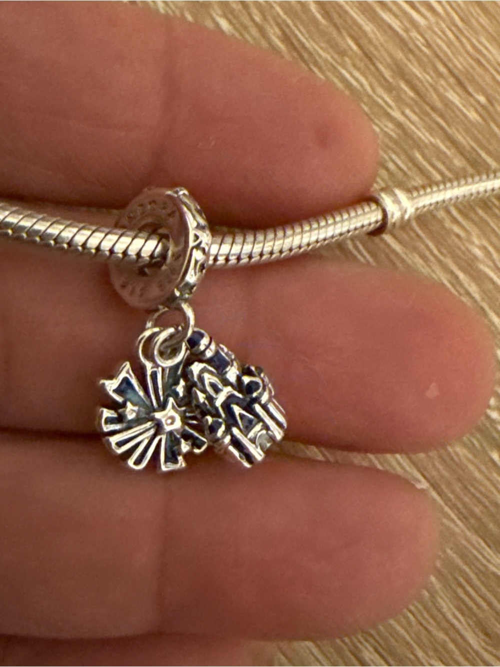 Sterling Silver Blue Enamel Gift Box & Bow Dangle Charm